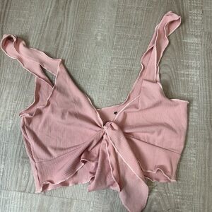 Pink Tie-Front Ribbed Women's Top